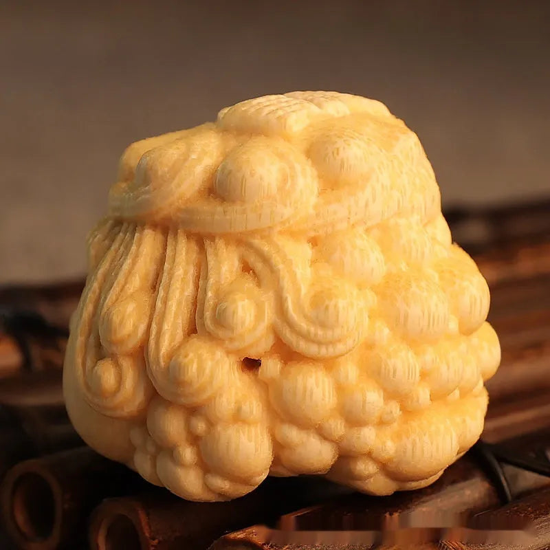 Solid bamboo carving ornament of a cute Princess Toad, approximately 5.0 cm in size.