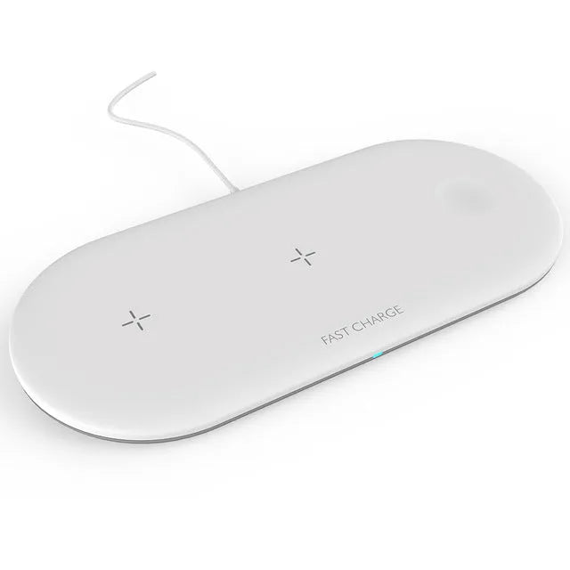 Three-in-one wireless charging station for Apple devices in black or white