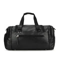 Black PU travel bag with shoe compartment measuring 52cm by 19cm by 27cm