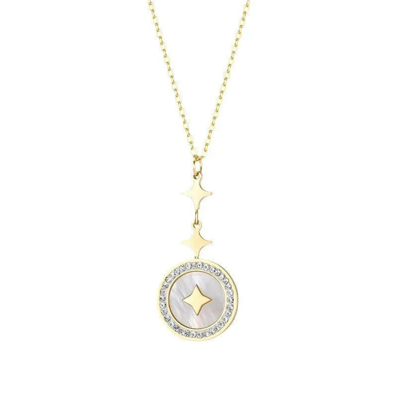 Six-pointed star titanium steel necklace with geometric pendant on adjustable O-ring chain