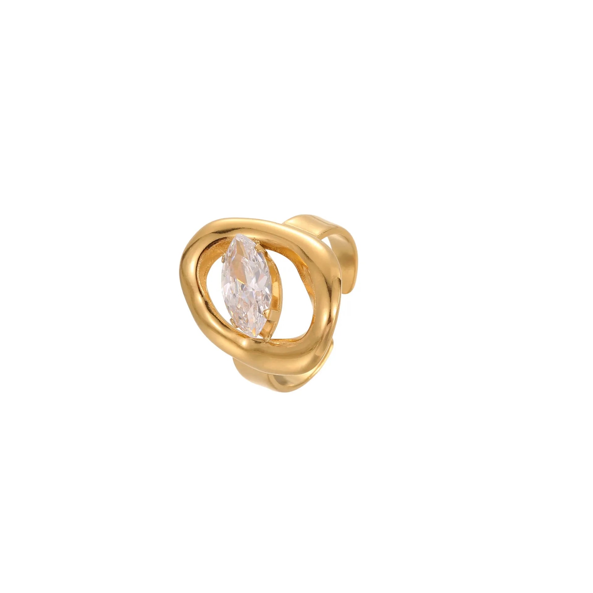 Geometric open-mouth adjustable zircon ring for women in stainless steel.