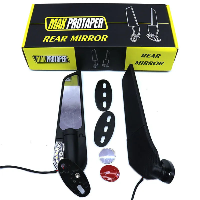 Motorcycle rearview mirror with convex lens and aluminium alloy housing in yellow light finish
