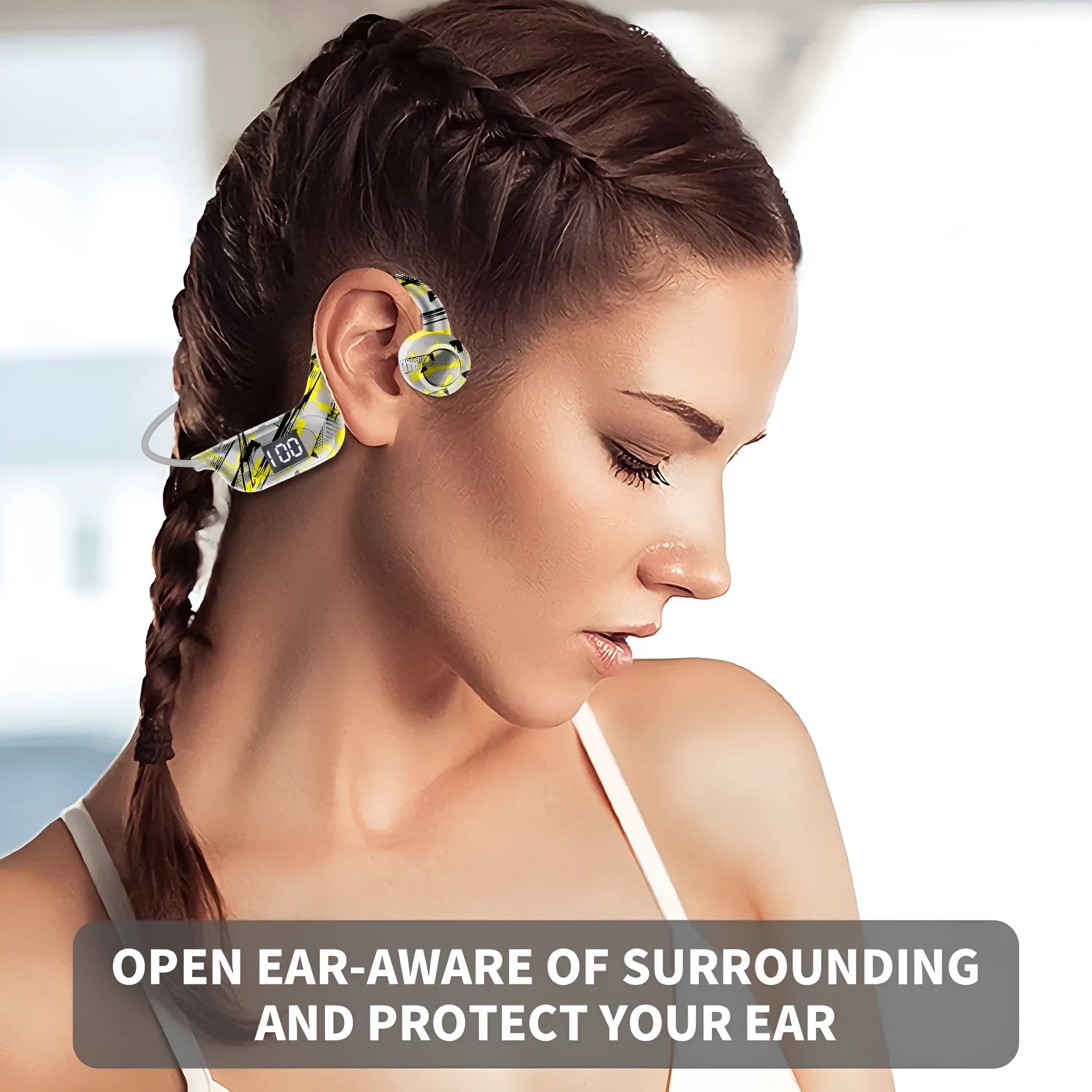 Graffiti bone conduction wireless Bluetooth headset in black with hanging ear design