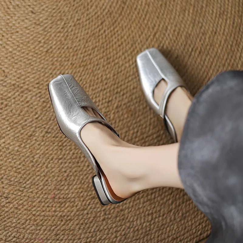 British-style square-toe outdoor slippers in artificial PU with rubber soles