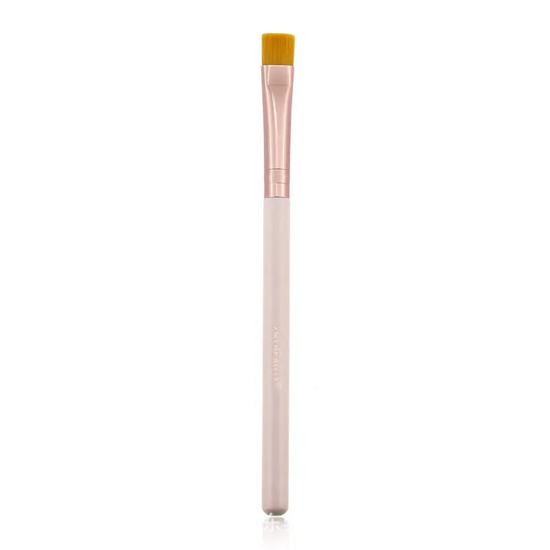 26 pink makeup brushes with wool bristles and wooden handles in storage bag