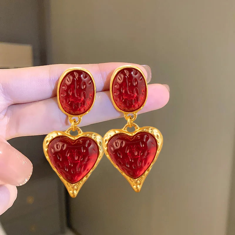 Silver pleated heart-shaped alloy stud earrings in multiple colour options