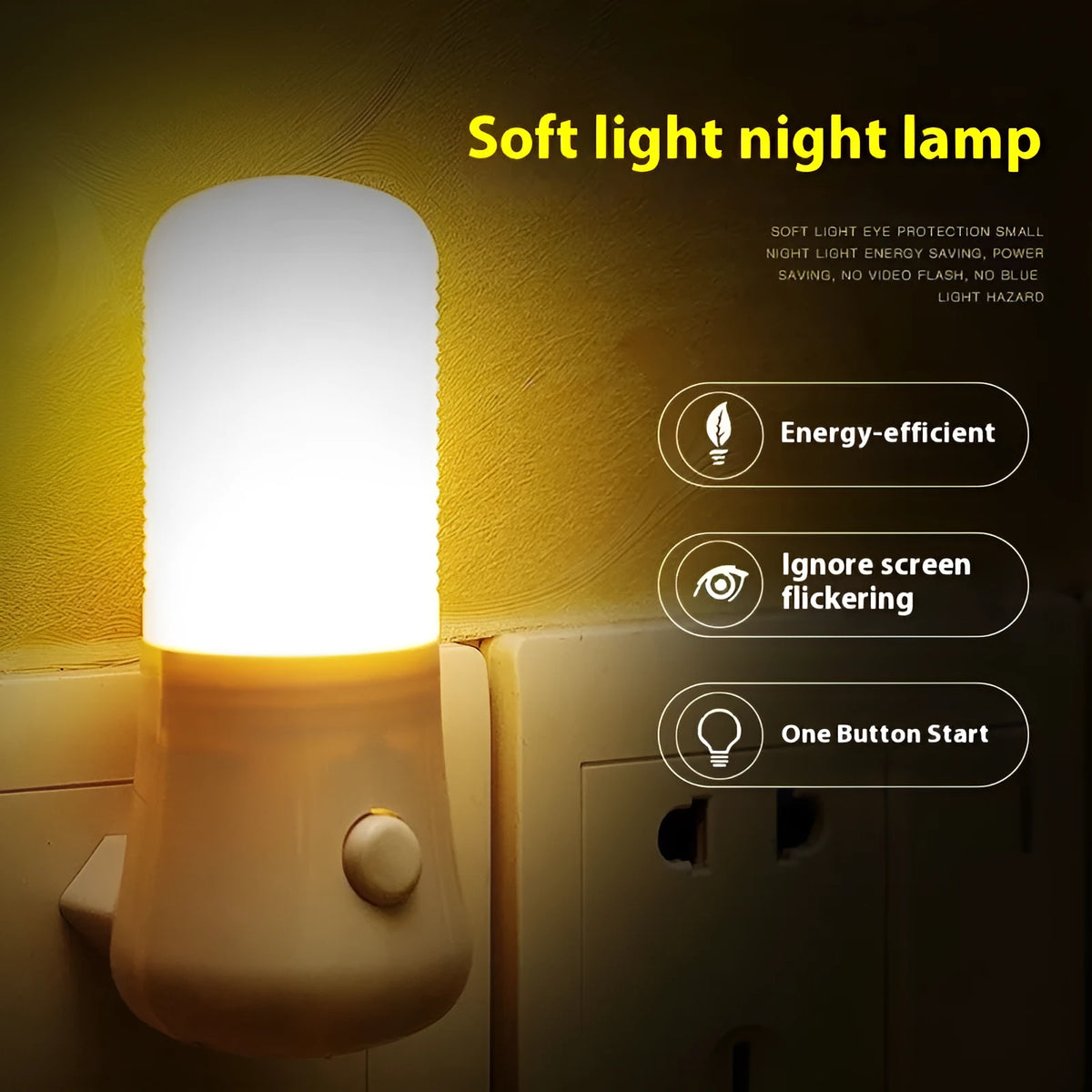 Modern minimalist plug-in night light with square 6.5cm design and dual light options