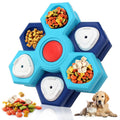Blue plastic 4-layer slow feeder puzzle dog bowl with non-slip base assembly