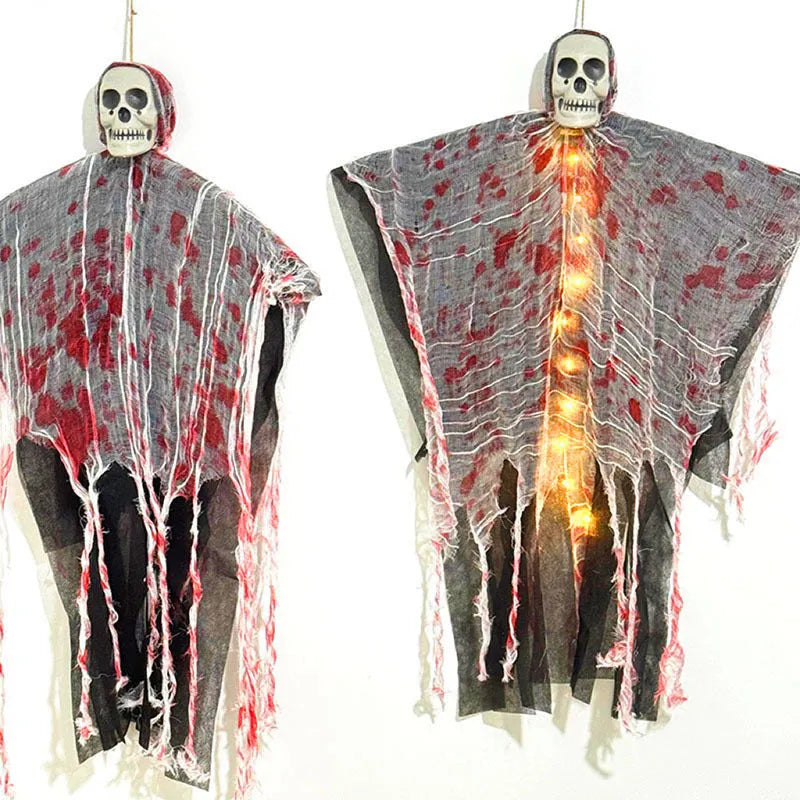 Plastic luminous skull hanging ghost Halloween decoration with blood-dyed colour for outdoor display