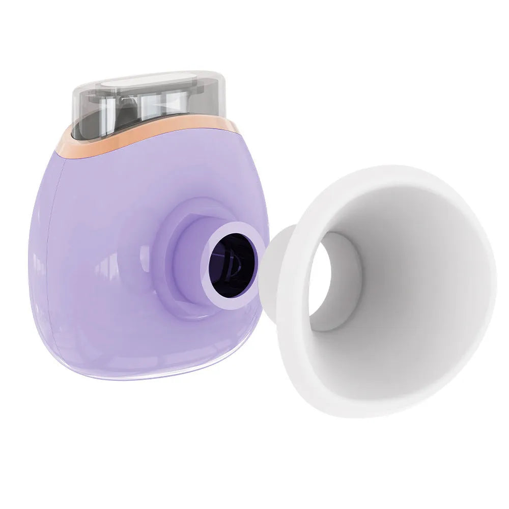 White and purple eye humidifier with charging cable on white background