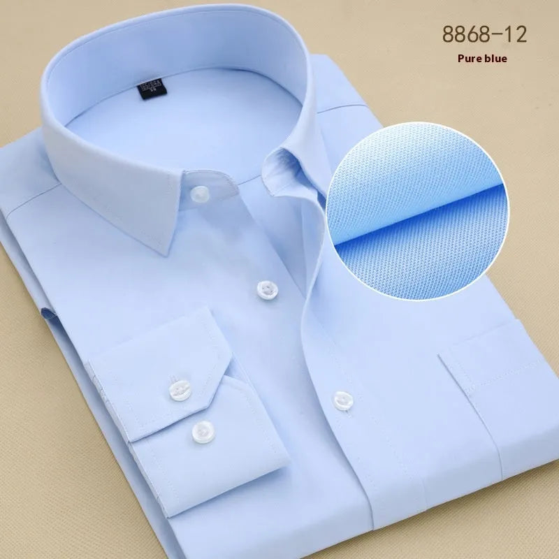 Men's black cotton business shirt with long sleeves and slim regular fit