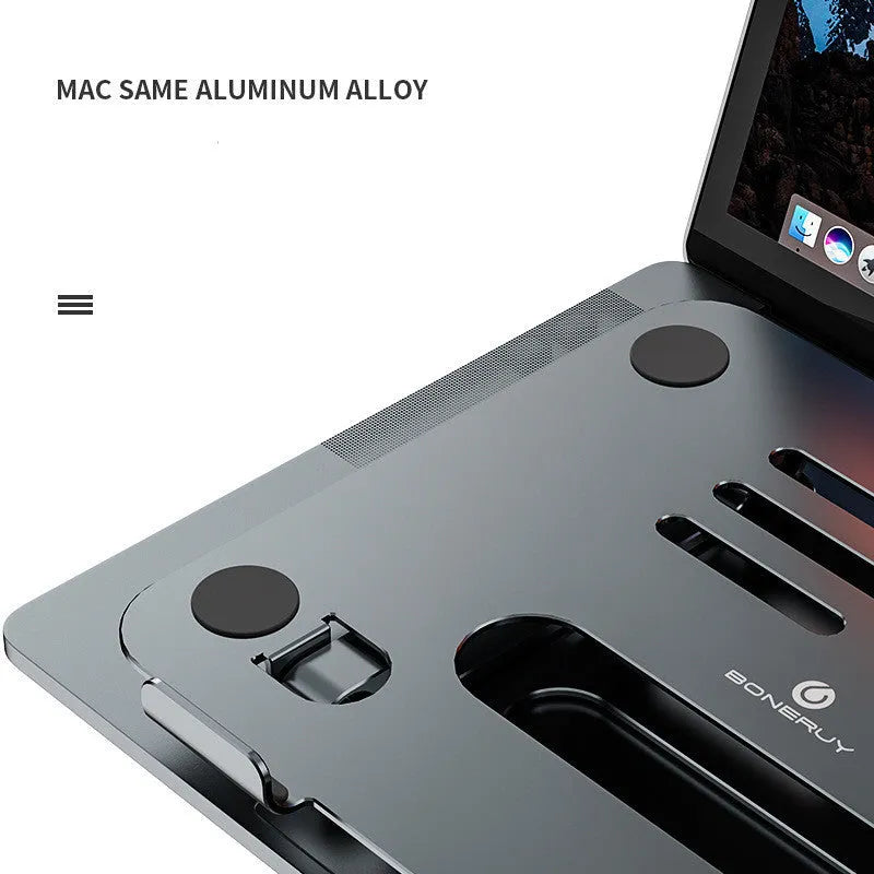 Aluminium alloy double-layer computer stand, 24.9cm x 22cm x 2.7cm, grey silver desktop riser with heat sink