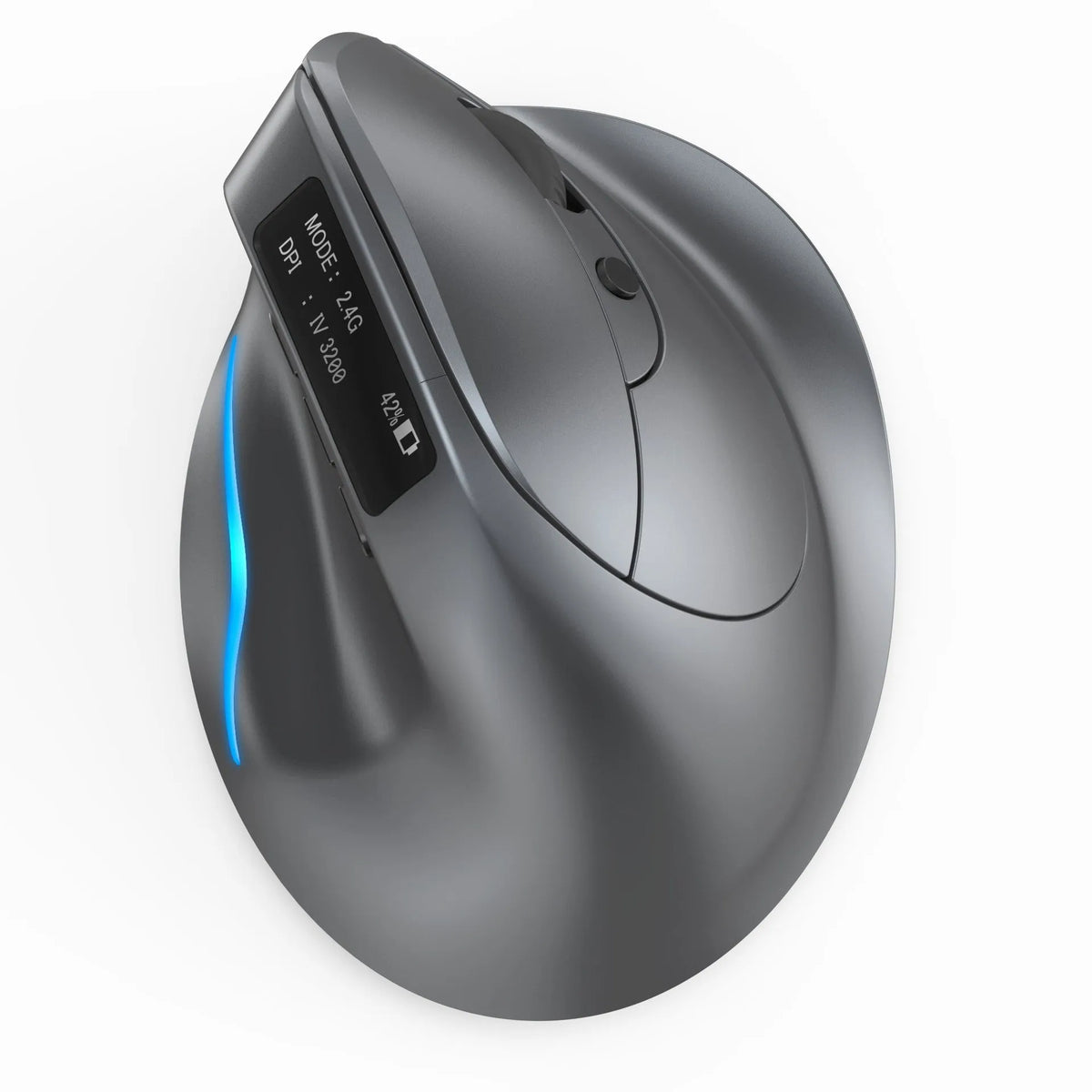 Grey vertical grip wireless mouse with Bluetooth connectivity for laptop use