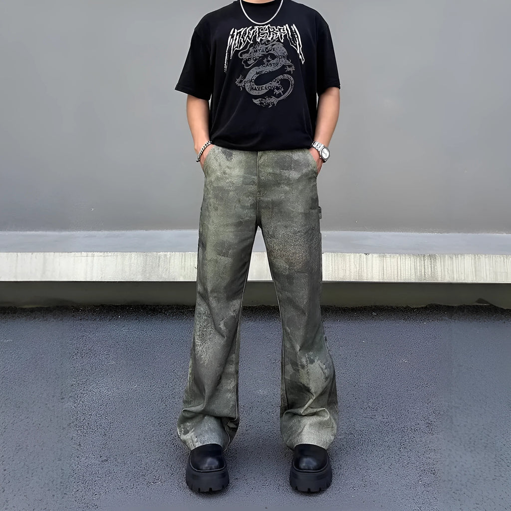 Men's retro digital camouflage jeans with straight leg cut in cotton denim fabric