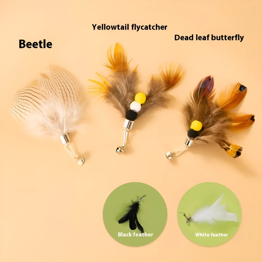 Three steel wire cat toy replacement heads with colourful flying insect designs