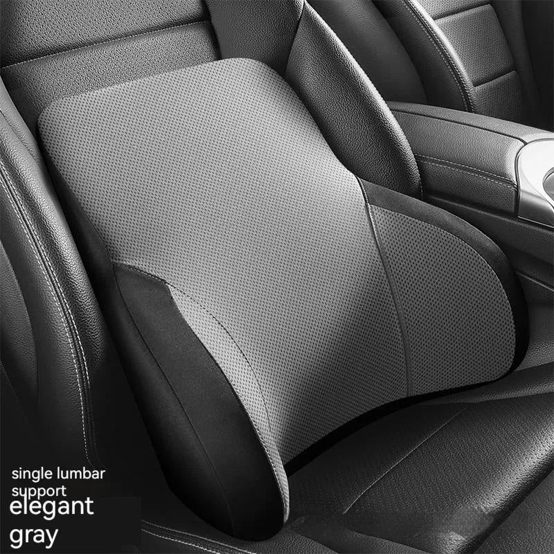 Memory foam car headrest pillow and matching lumbar support pillow with knitted fabric.