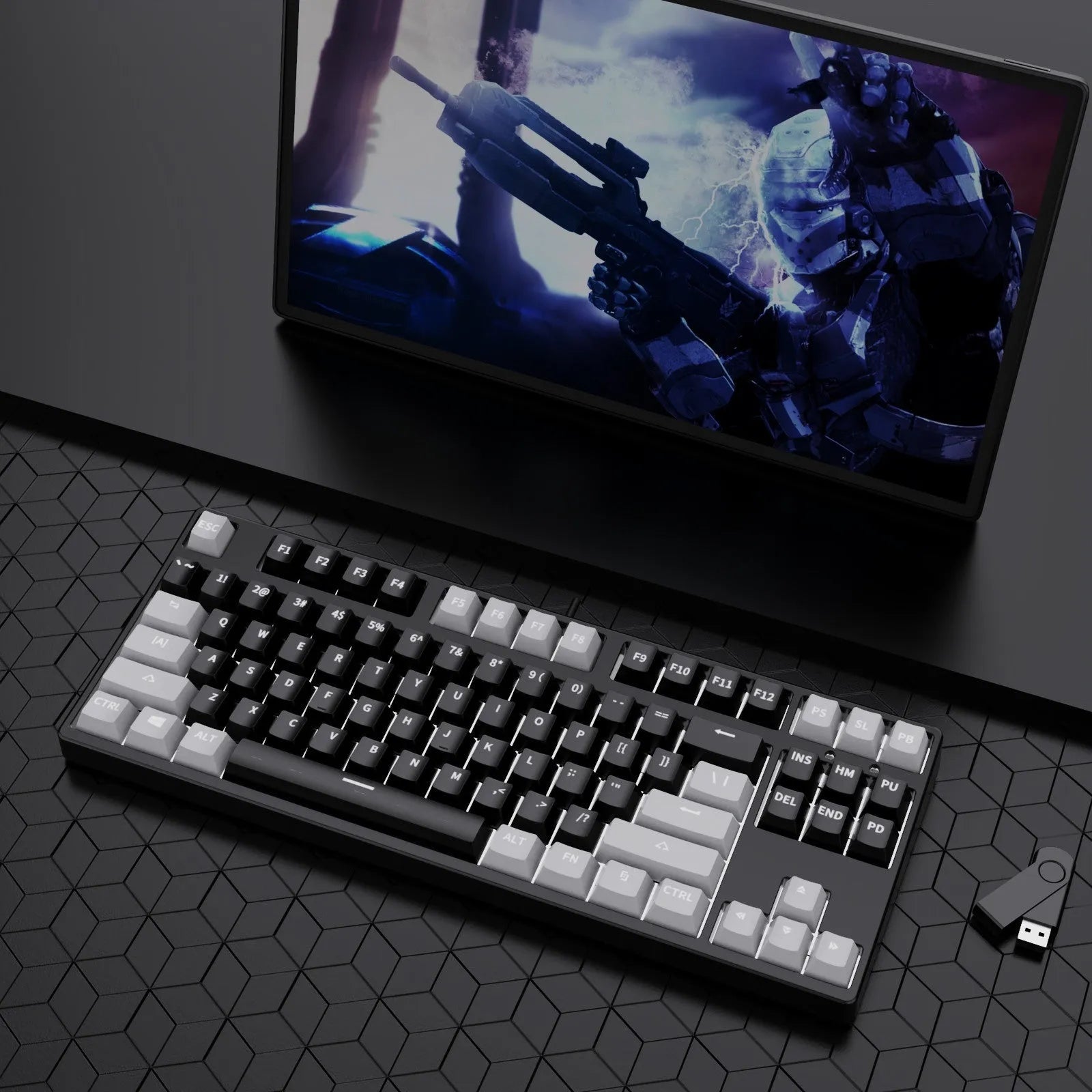 87-key mechanical gaming keyboard with dual-colour backlighting and hot-swappable switches