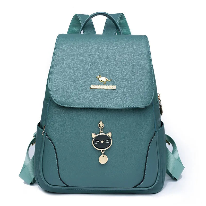 Casual women's backpack in soft PU leather with textured detailing and three-dimensional pockets
