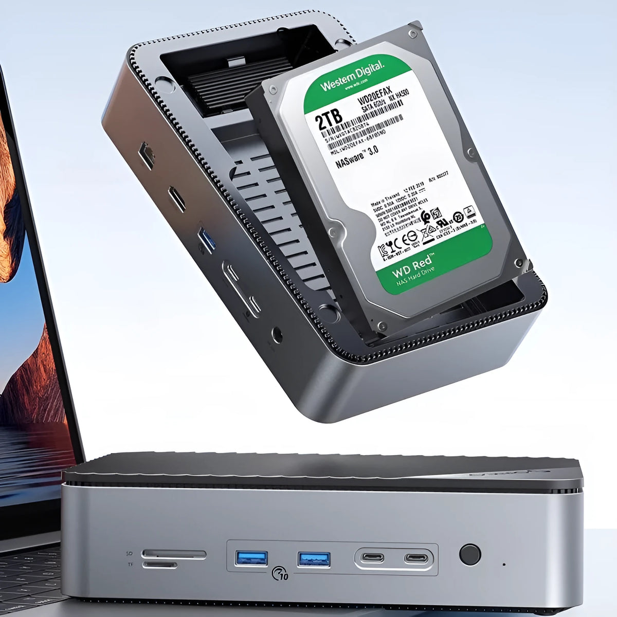 Black 8-in-1 M.2 hard disk box docking station with USB 3.2 expansion, aluminium alloy ABS body and 0.2m cable