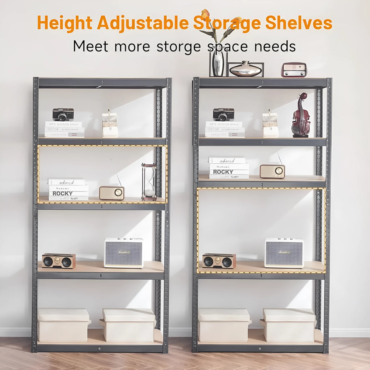 Black five-layer floor display stand storage bookshelf, 180cm high, multi-purpose punch-free rack