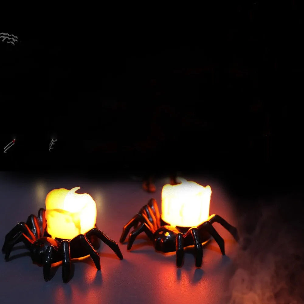 Halloween spider candlestick ornament, plastic battery-operated candle light, 7x8.5x5cm, spider lamp colour