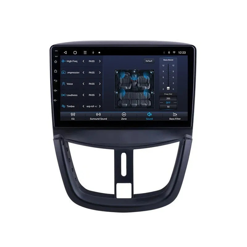 Peugeot 207 Android large screen 9 inch black car stereo with plastic hardware glass
