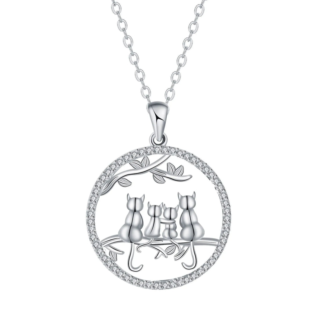Copper necklace with four kitten pendant design and cross chain style