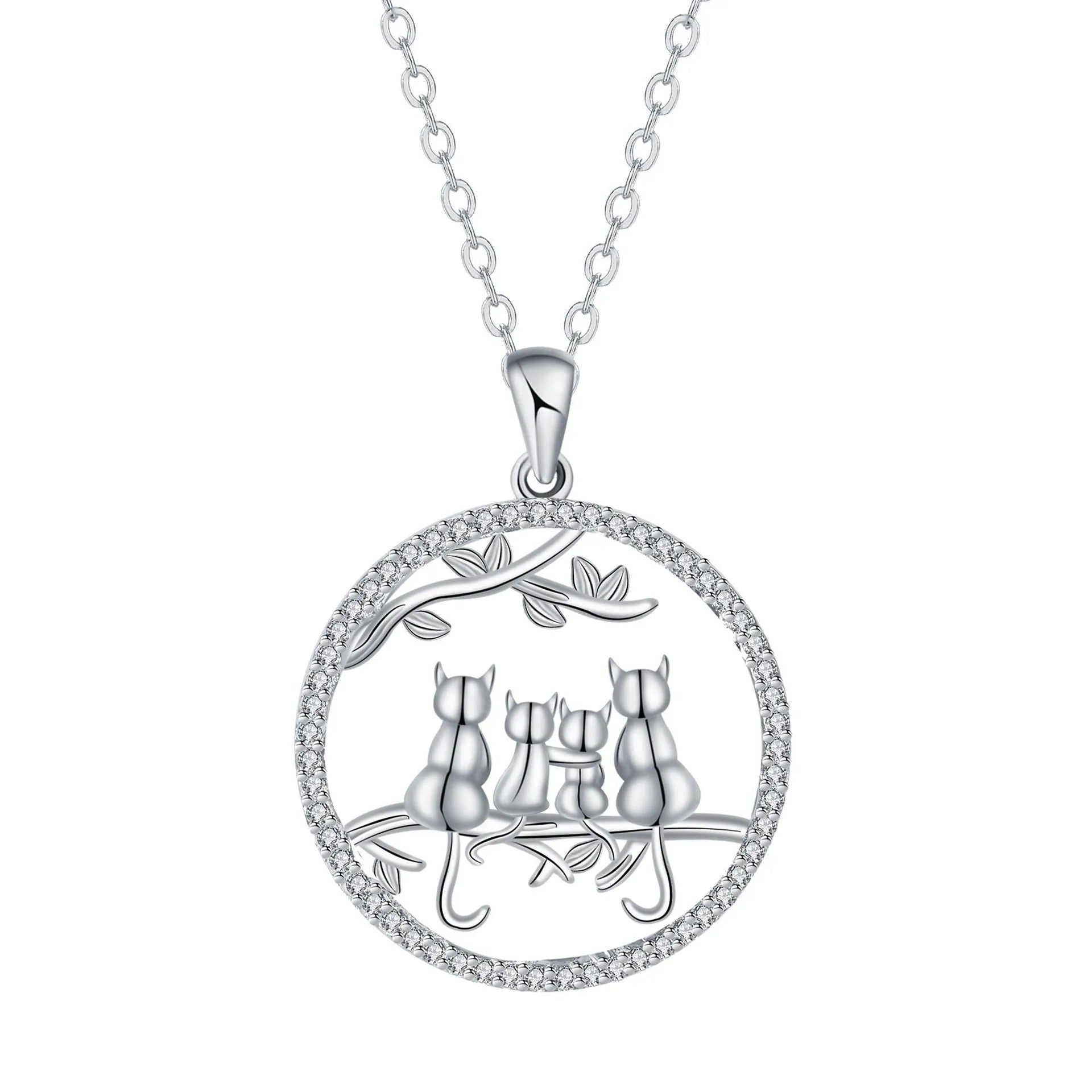 Copper necklace with four kitten pendant design and cross chain style