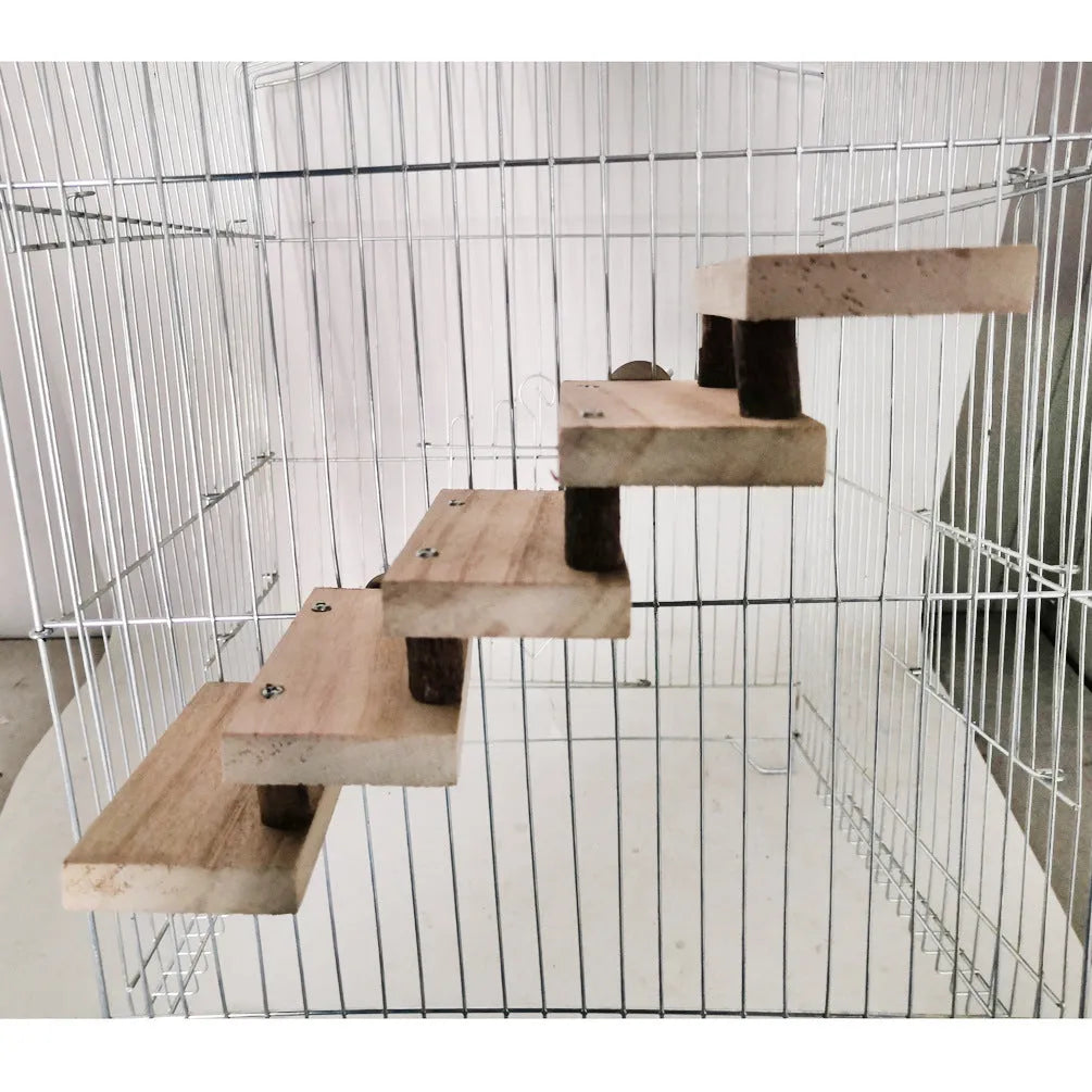 Wooden log stairs pet toy with five steps, 10cm wide, colour B, for small animal cages