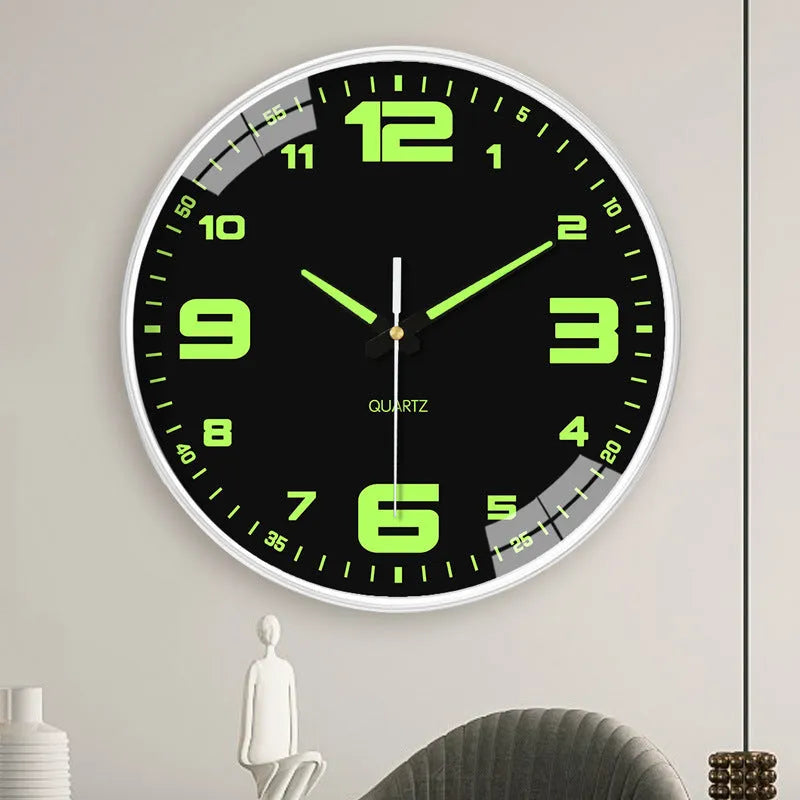Modern 8-inch luminous wall clock with 20cm diameter and plastic case.