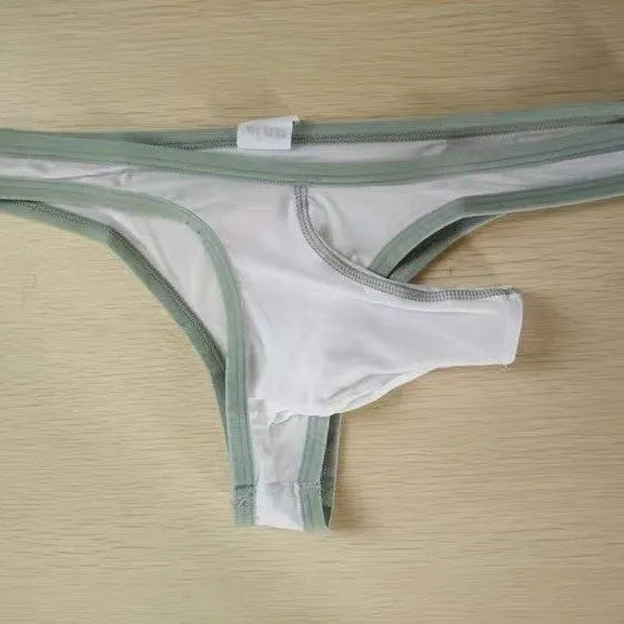 Men's Ice Silk elephant nose briefs in army green colour on a white background.