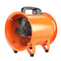 Industrial axial flow fan with titanium steel housing and seven blades for ventilation.