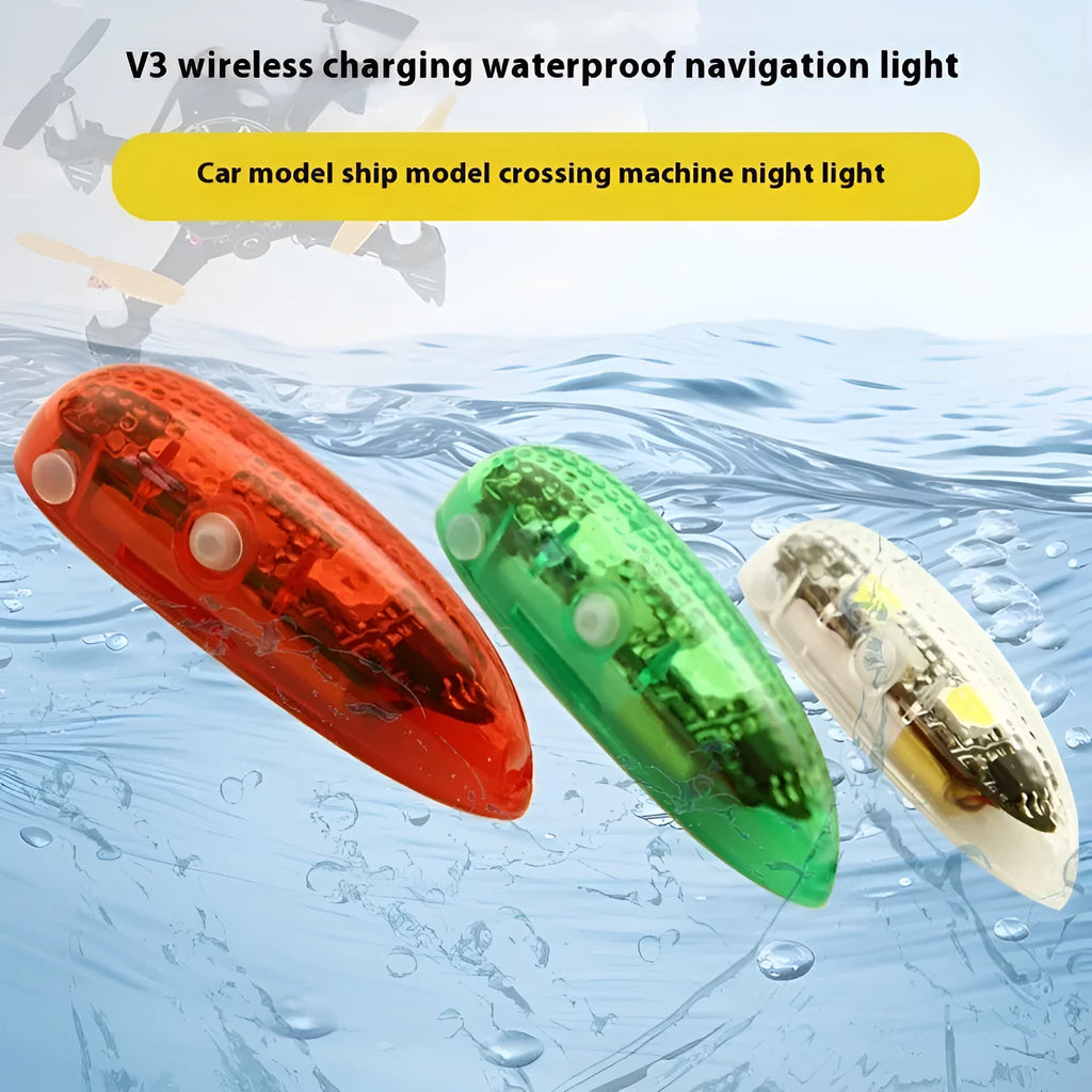 V3 wireless charging waterproof navigation light for model ships and aircraft in green, red, or white colours