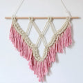 Handmade cotton rope macrame wall hanging, pink or white, 40x50cm with 50cm rod and small cottonseed spot.