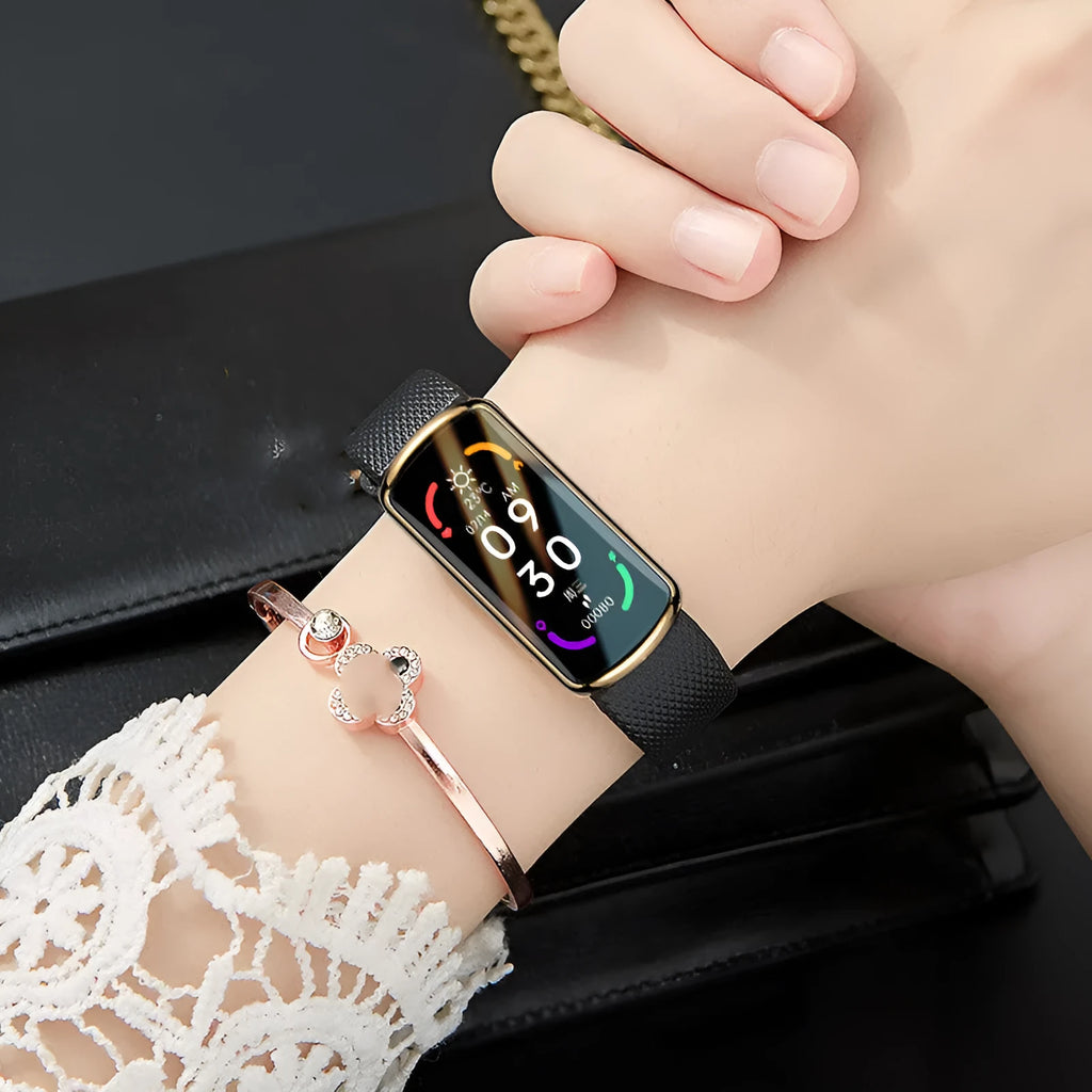 Black fashion sports electronic watch with 0.96 inch IPS colour screen, metal frame, and TPU strap
