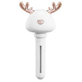 Mini USB portable car humidifier with creative little antler design in beige, showing water tank filler and USB cable