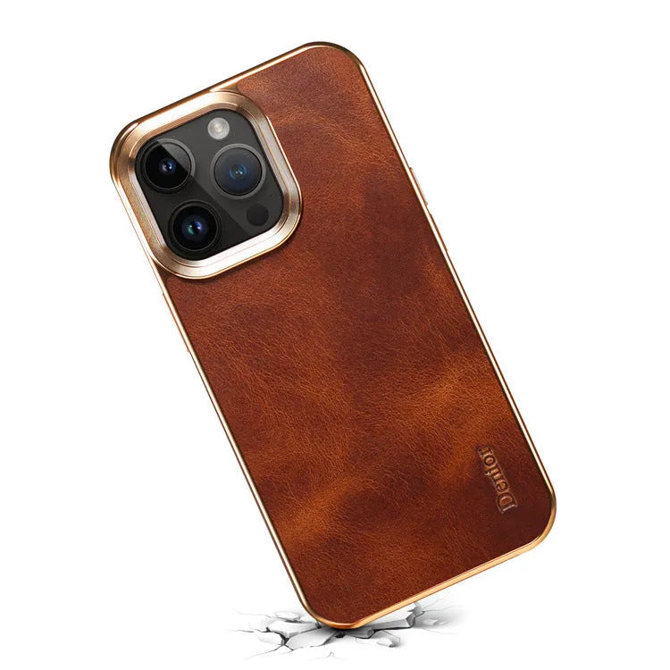 Handmade leather iPhone case in vintage oil wax leather with slim design and 360-degree protection