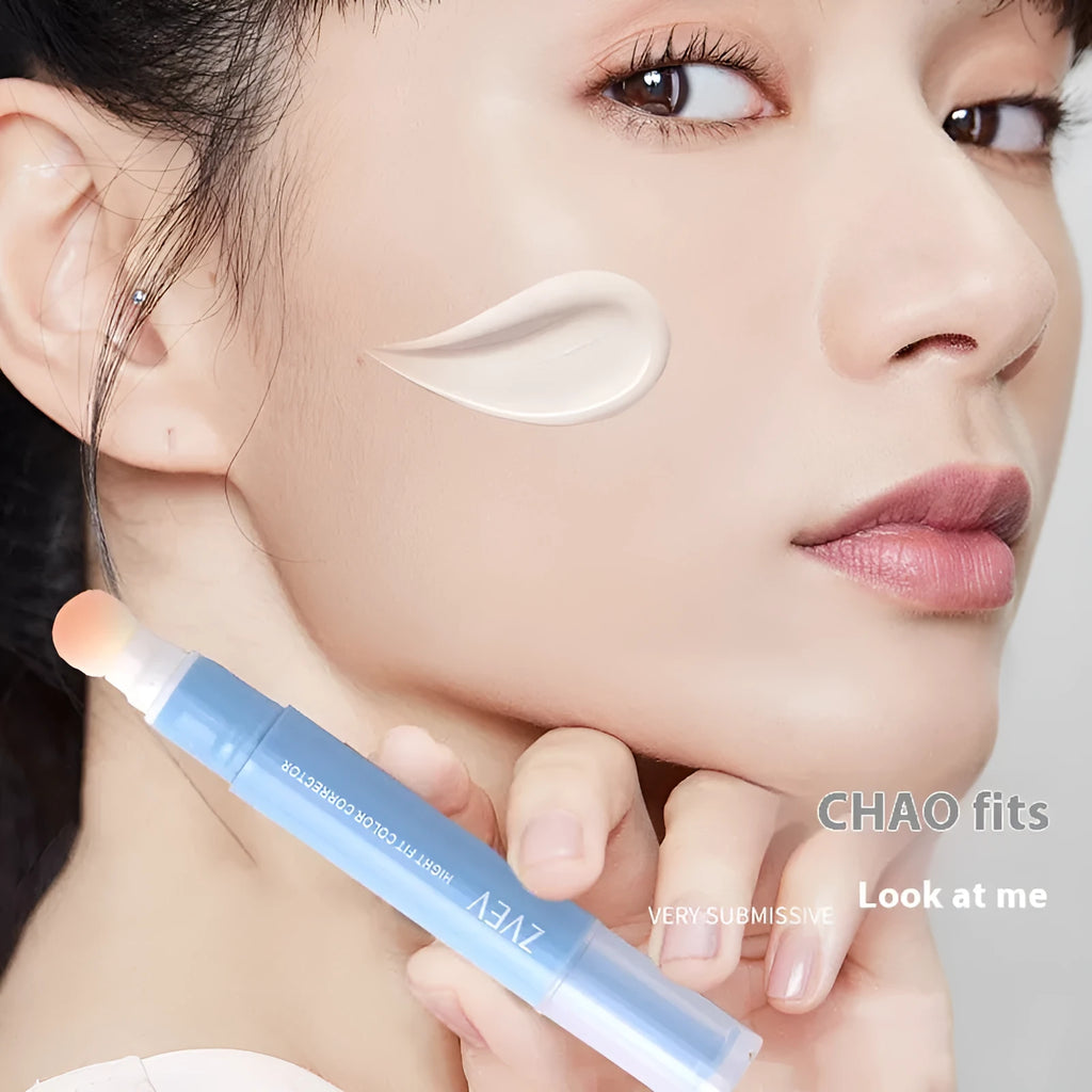 Concealer pen with sponge brush applicator and three colour shade options.