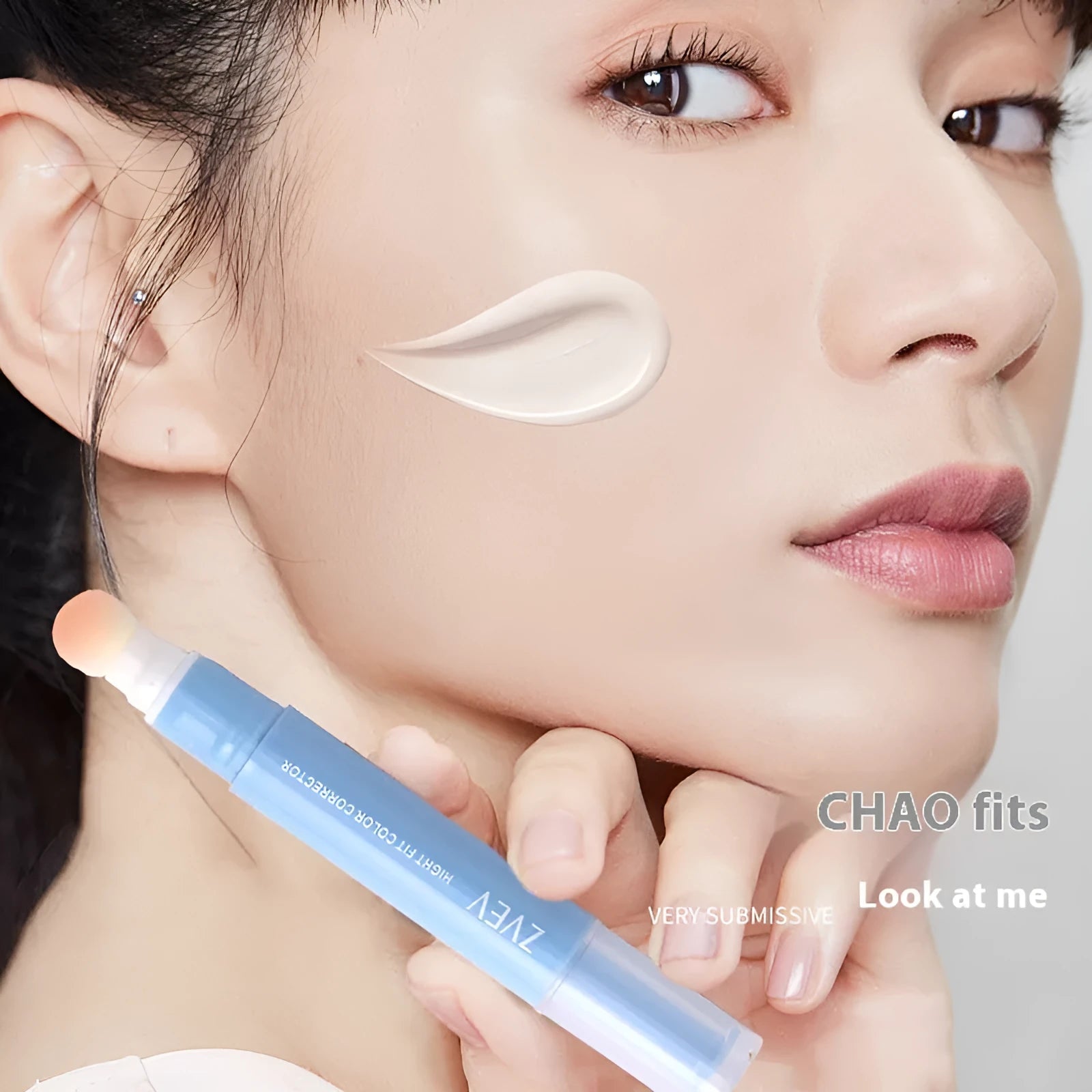 Concealer pen with sponge brush applicator and three colour shade options.