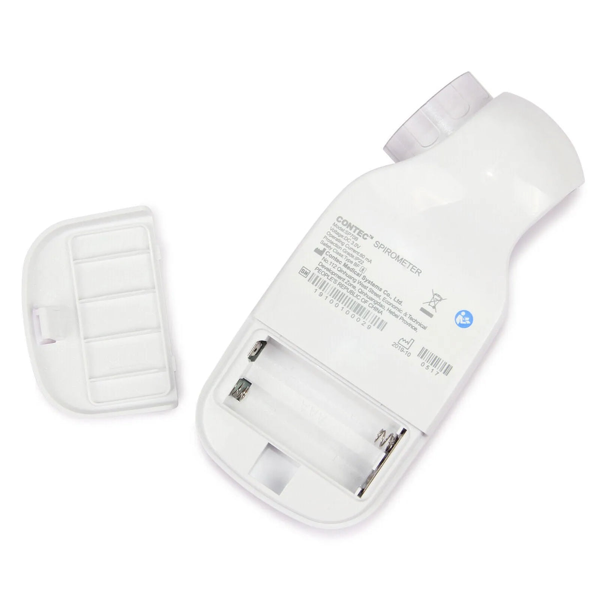 SP70B handheld digital spirometer with Bluetooth, measuring lung function parameters, 138 mm x 63 mm x 47 mm