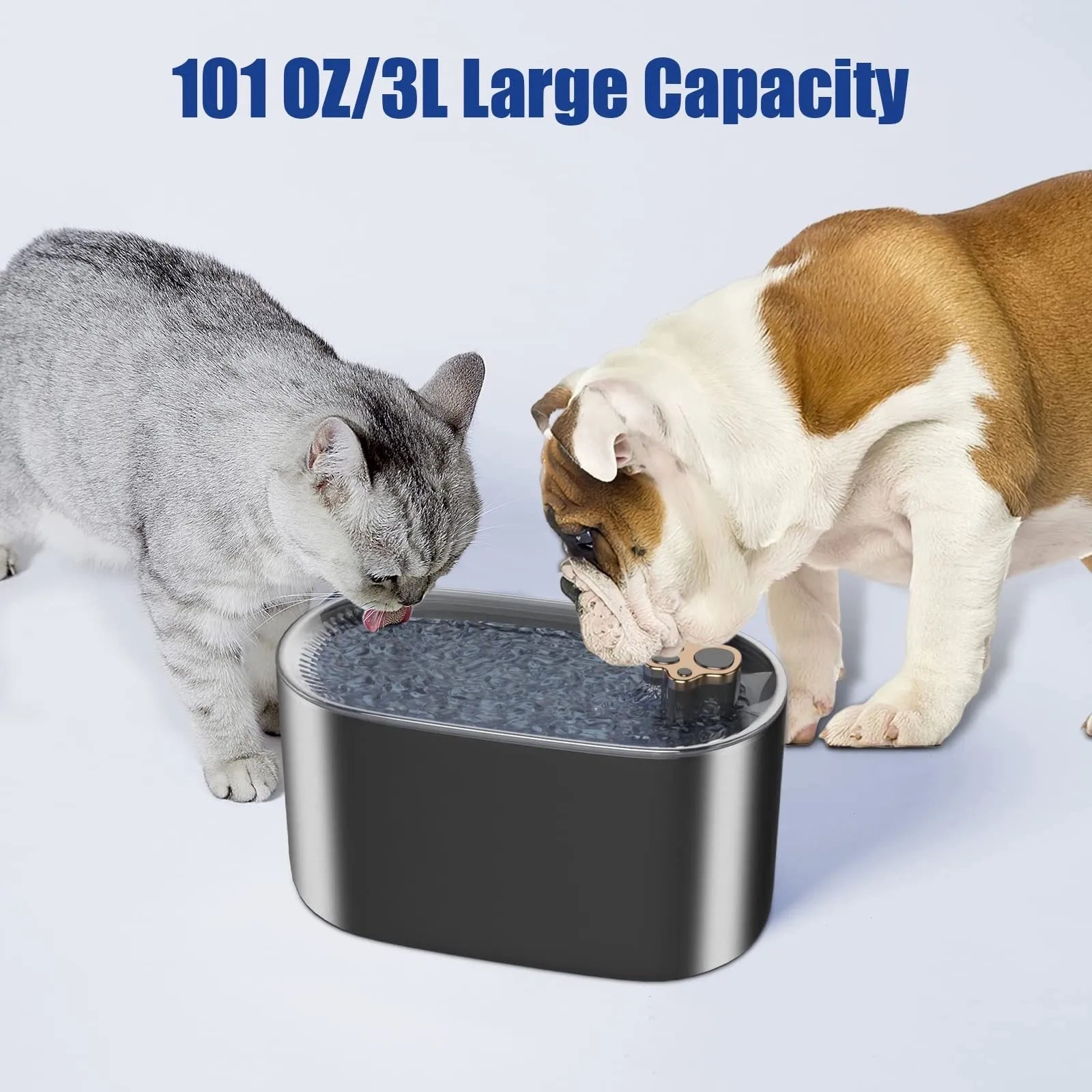 Berlin blue automatic pet water fountain with LED light indicator and triple filtration system