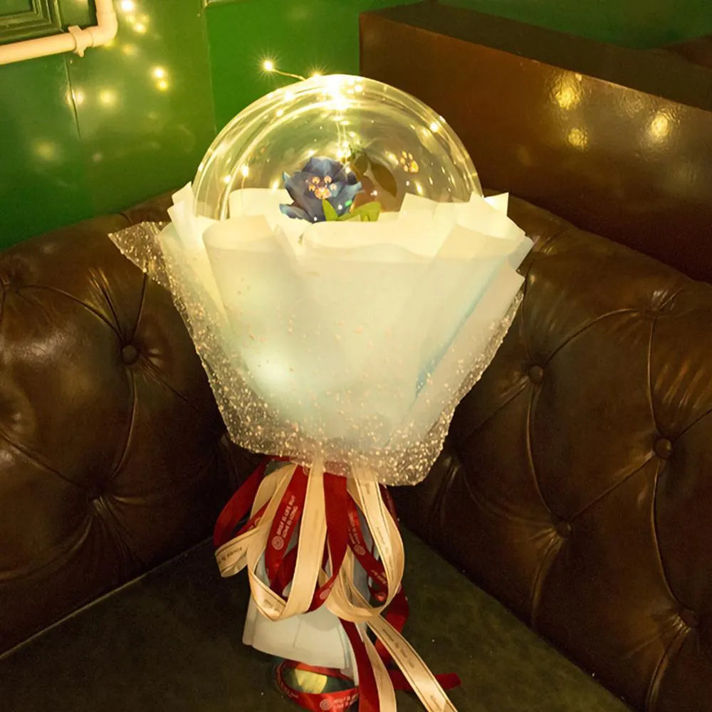 Transparent bobo ball LED luminous balloon rose bouquet with artificial flowers for DIY decoration
