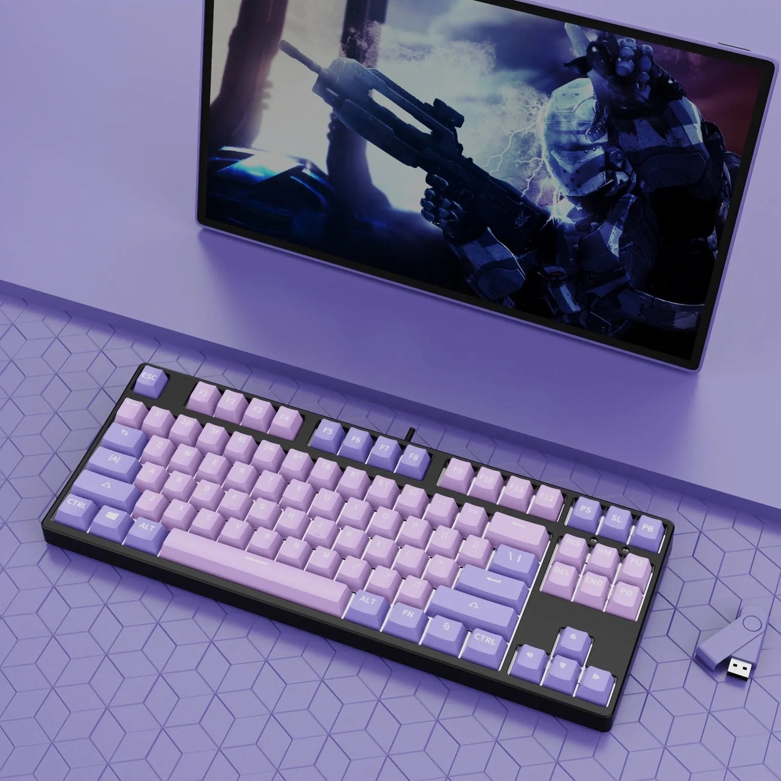 87-key mechanical gaming keyboard with dual-colour backlighting and hot-swappable switches