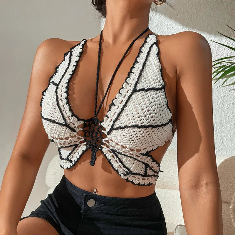 Women's black and white classic bikini swimsuit with acrylic fabric for sports swimming