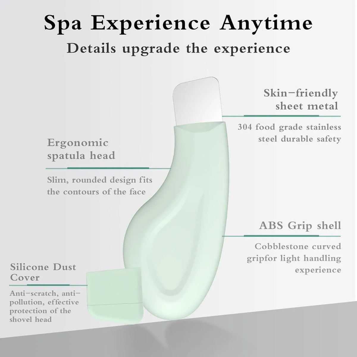Green stainless steel pore scraper tool with silicone handle for blackhead removal