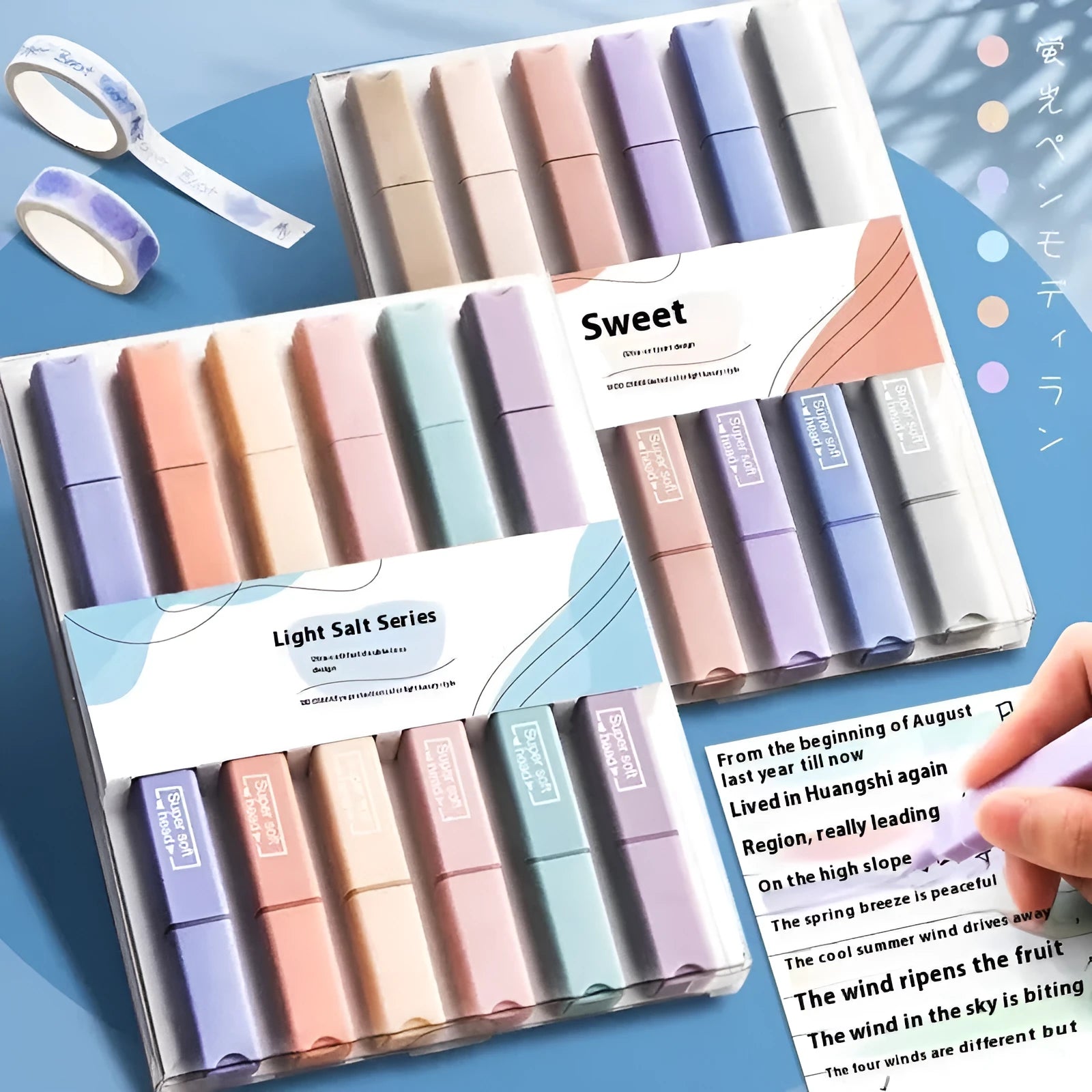Double-headed fluorescent marking pens in Salt or Sweet colour series showing two-tip design