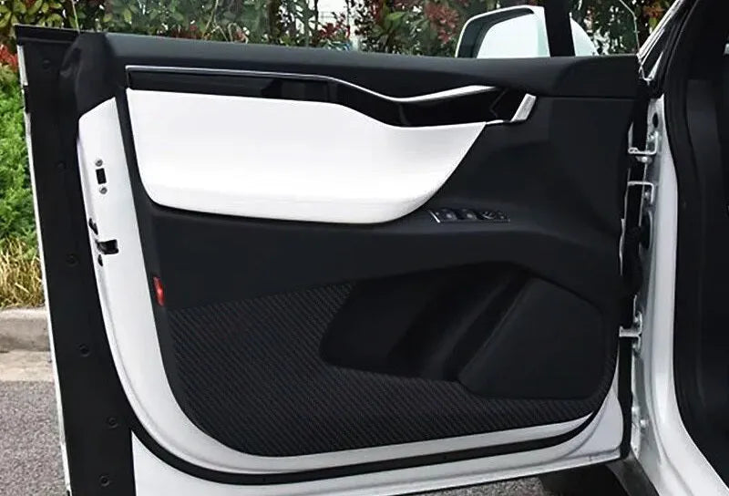 Carbon fiber anti scratch protective film applied to Model S front and rear door internal control panels