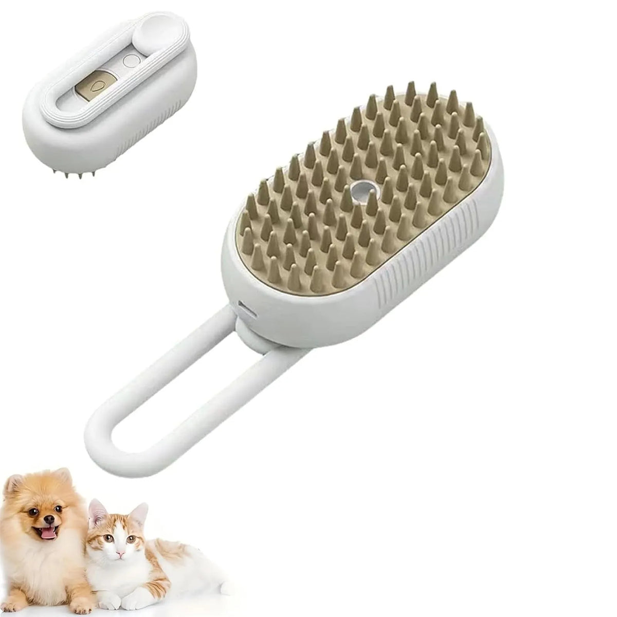 3-in-1 cat steam brush with foldable handle, silicone and ABS, soft bristle tips, for cats and dogs