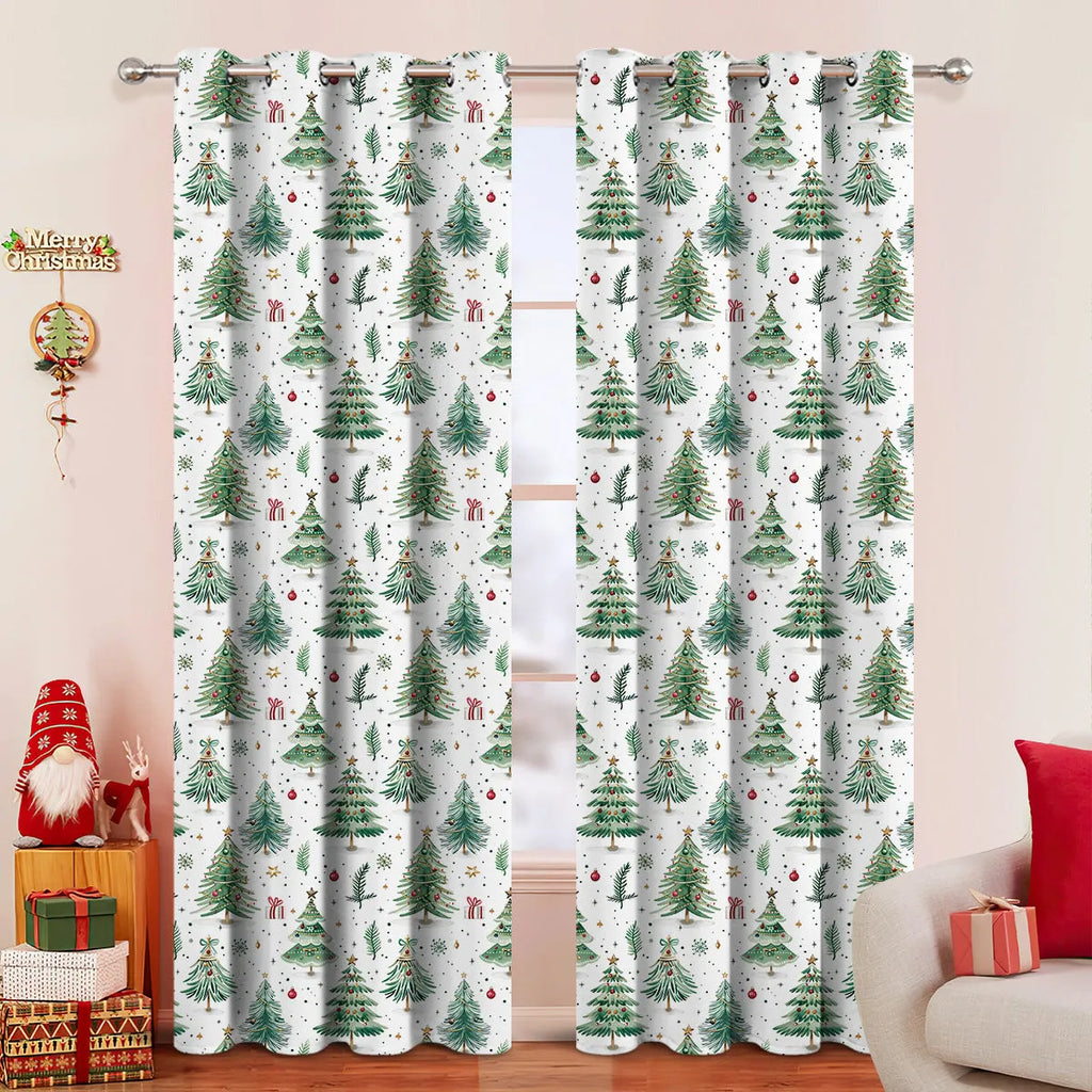 Christmas forest punching pattern polyester curtain in modern simplicity style for window shading
