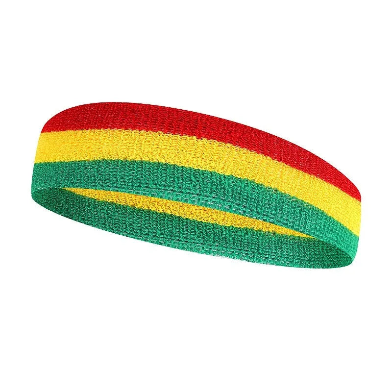Adult sports headband in multiple colour combinations including black red yellow and blue white red.